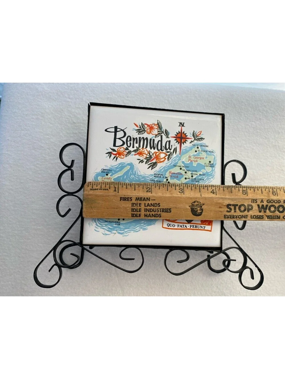 Vintage Bermuda Island Map Souvenir Napkin Holder Trivet Wall Decor Retro